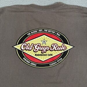 Rainforest Cafe Shirt Mens 2XL Gray Old Guys Rule Graphic Tee 100% Cotton Fade